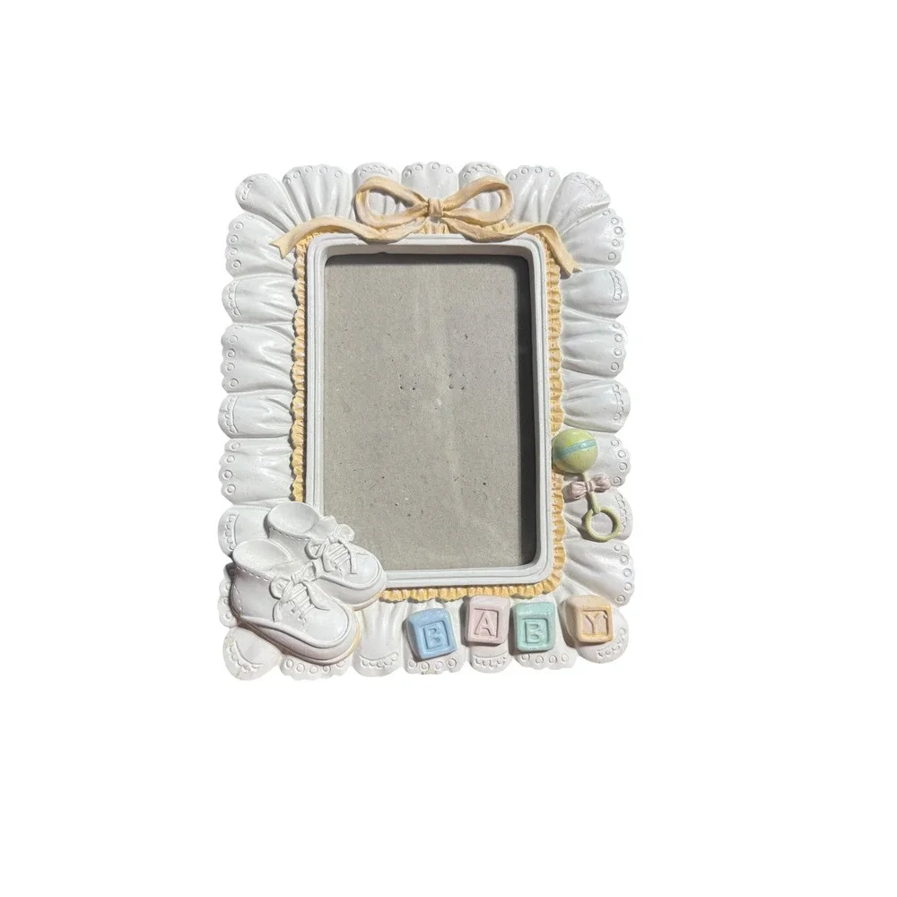 Framers Baby Picture Frame Unisex Nursery Decor 5x7 White Resin Vintage Style